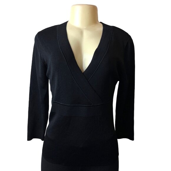 Valerie Steven’s Women's Black V- Neck Long Sleeve Surplice Shirt Sz PL - Picture 1 of 6